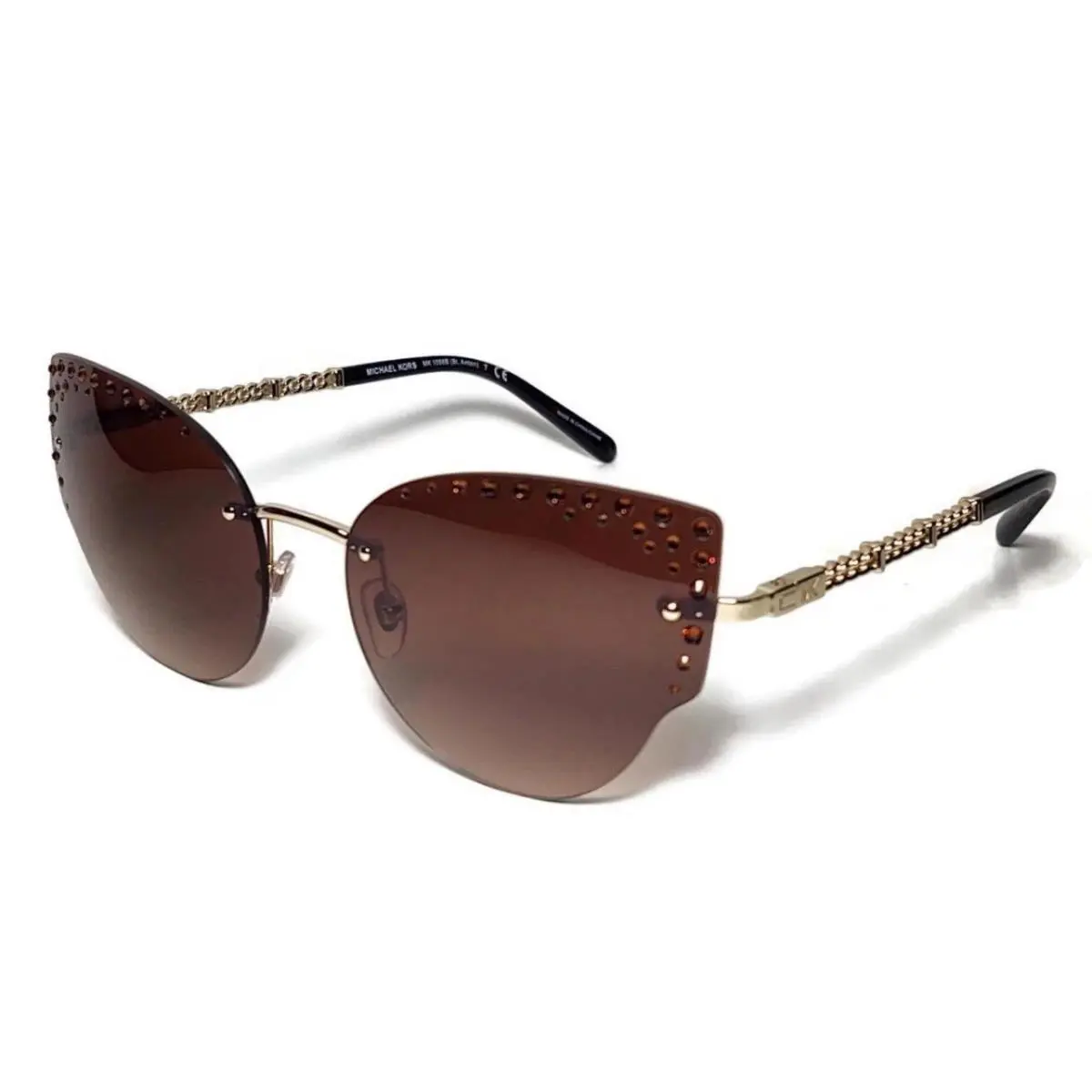 Michael Kors Rhinestone Brown Gold Cat Eye MK 1058B Sunglasses + Case