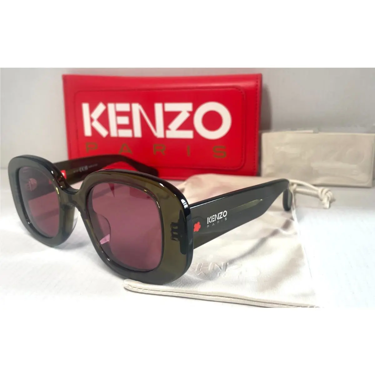 Kenzo Paris KZ40170U 96Y Transparent Olive/smoke Pink Lens Sunglasses 48-23 - Frame: TRANSPARENT OLIVE, Lens: SMOKE PINK