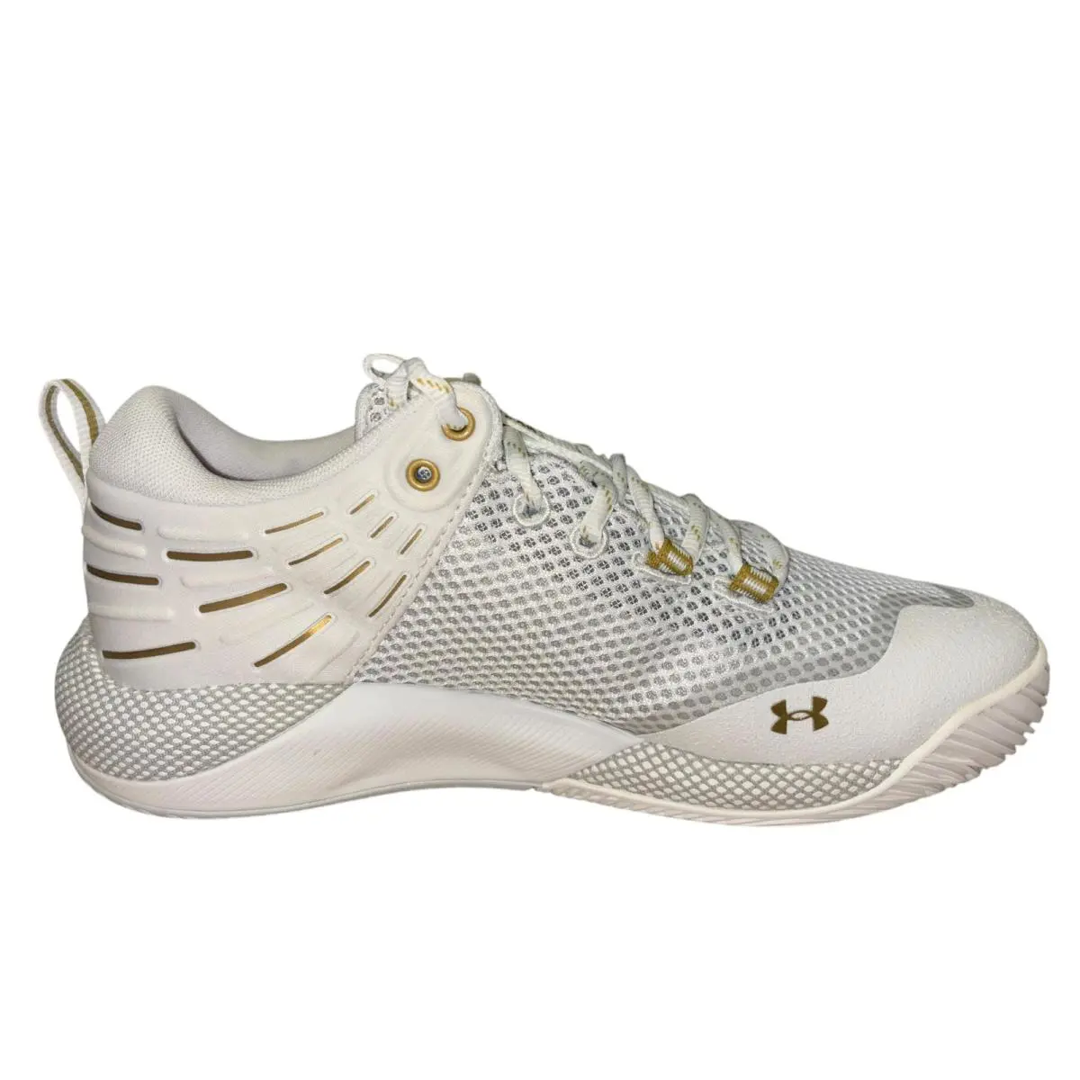 Under Armour Women`s Hovr Block City Volleyball Shoe White 3023709 103 - White/Metallic Gold, Manufacturer: White/ Metallic Gold