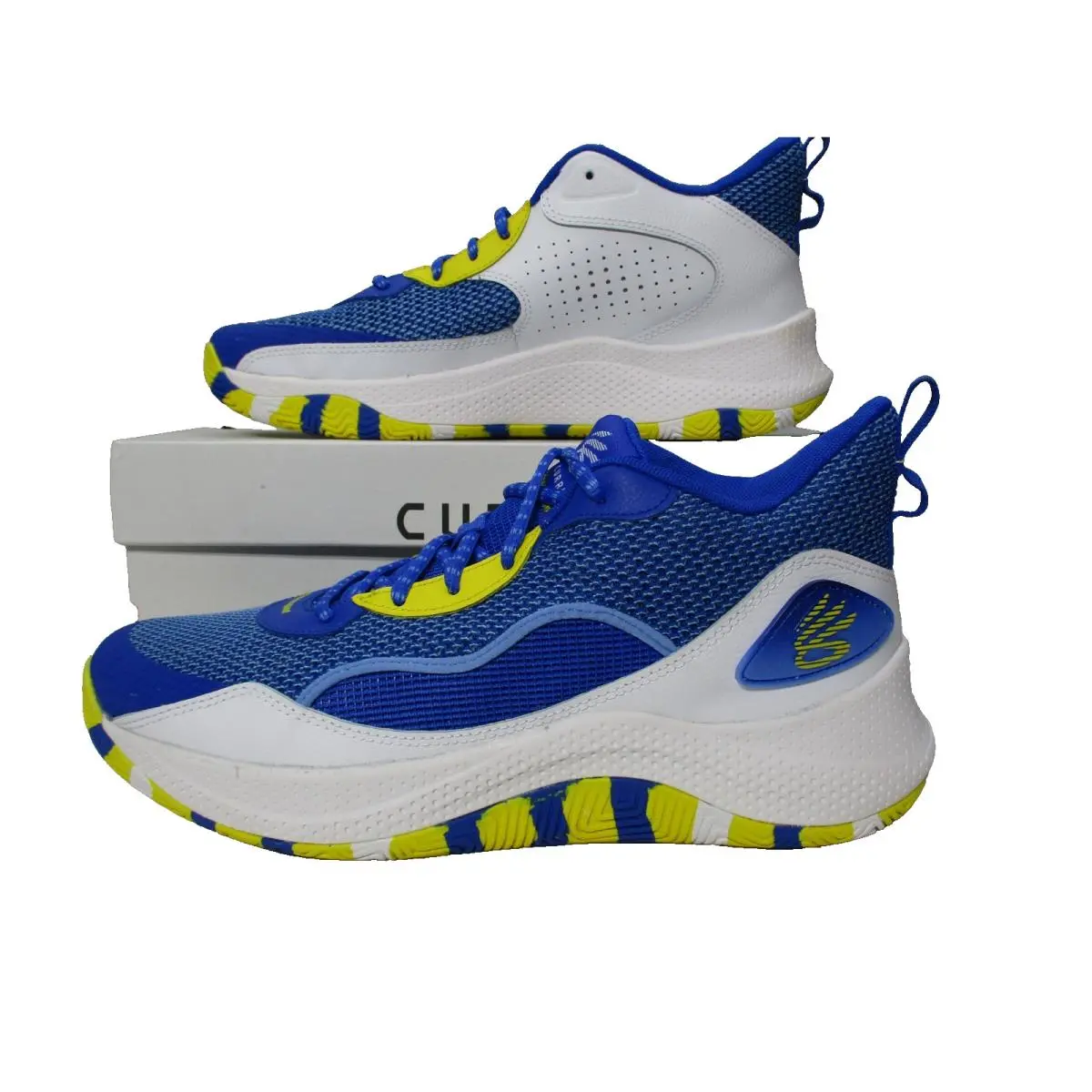 Under Armour Curry 3Z 24 Blue Yellow Mid Basketball Shoes Mens Sz 12