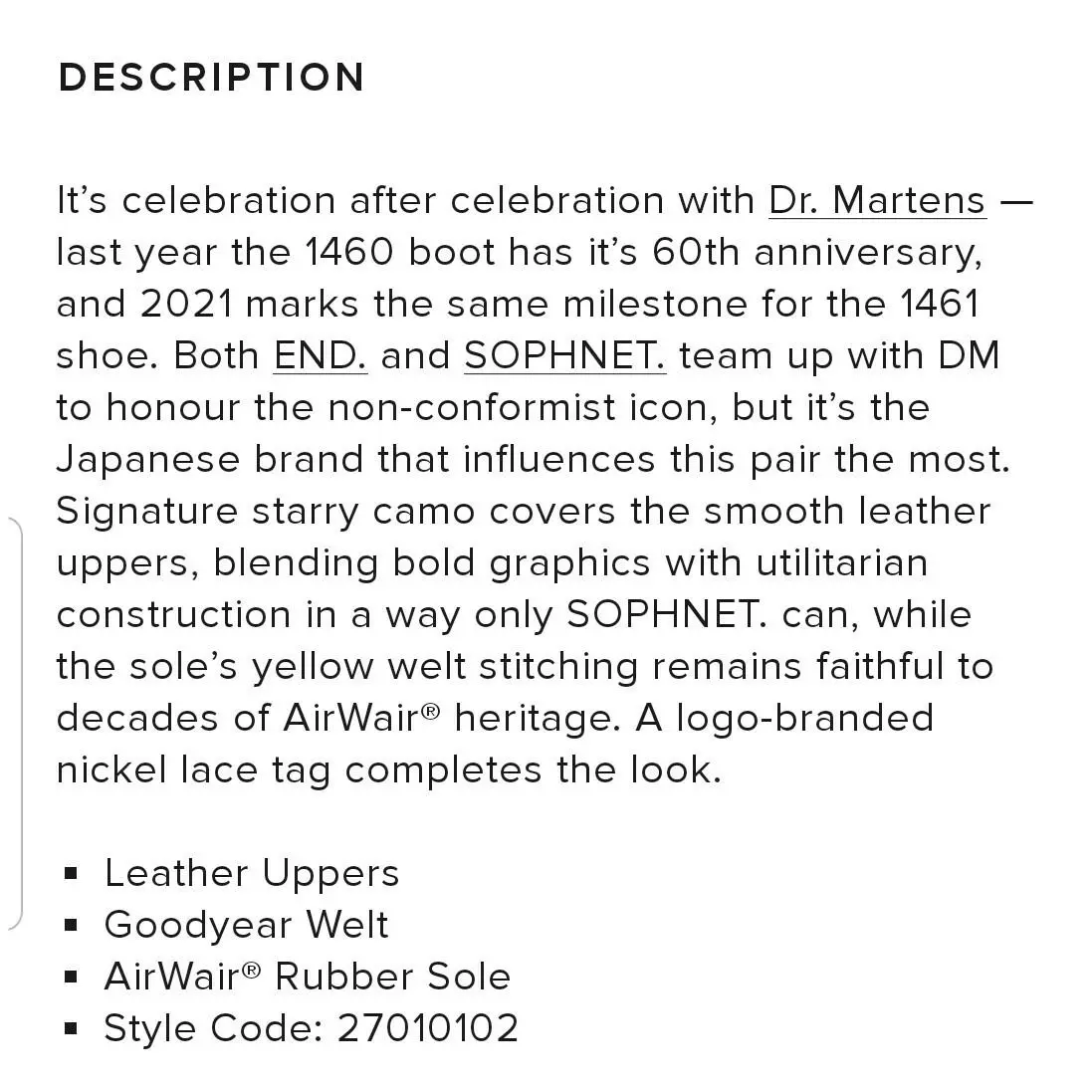 Dr. Martens shoes - End. x Dr. Martens x Sophnet 1461 - Camo (UPC: 190665411423) 0