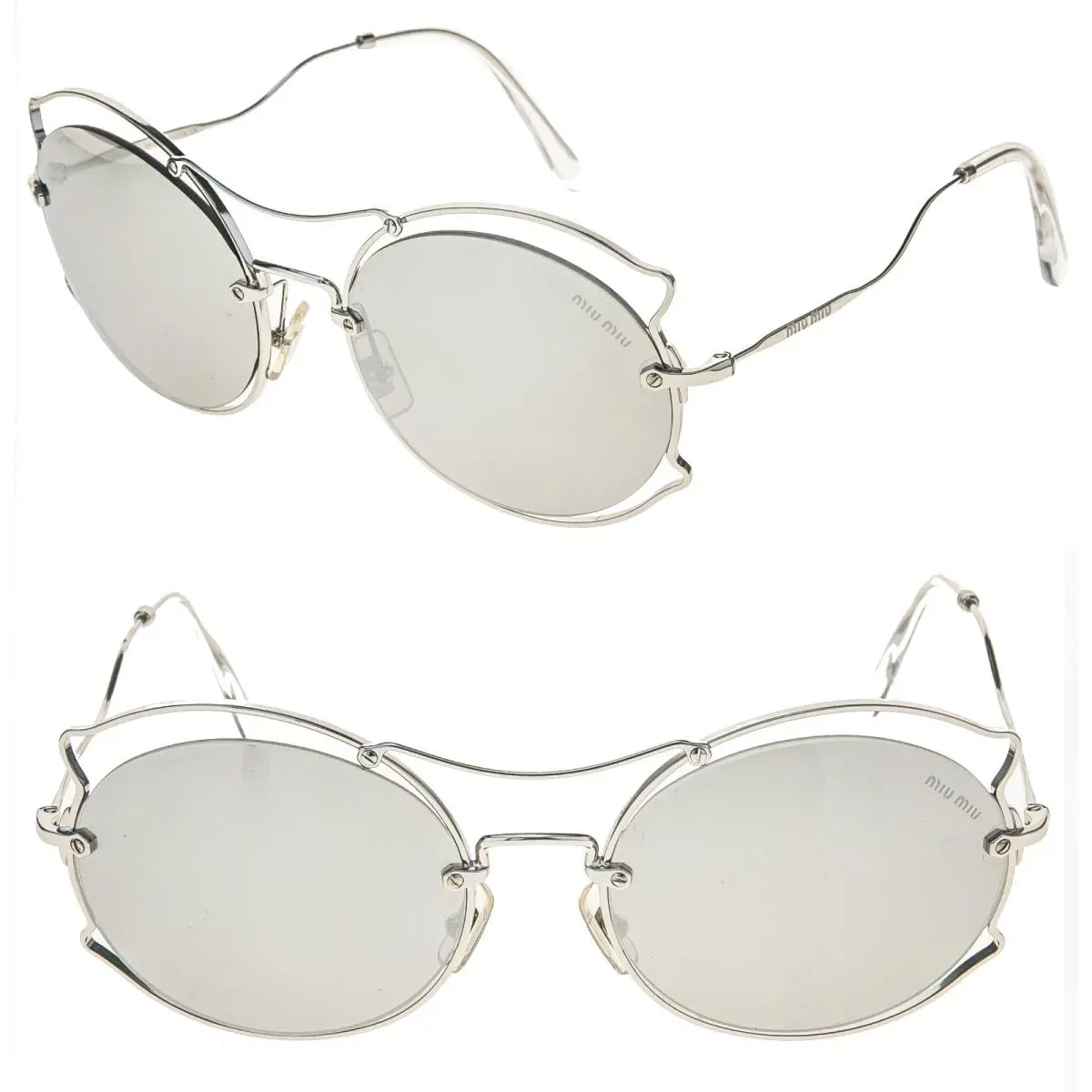 Miu Miu MU50SS Scenique Evolution 50S Silver Mirrored Round Metal Wire Sunglass