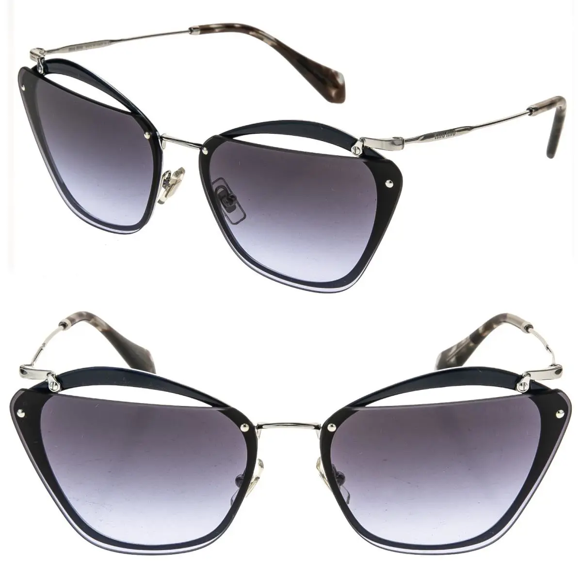 Miu Miu MU54TS Noir Cut Out 54T Blue Silver Gradient Metal Runway Sunglasses