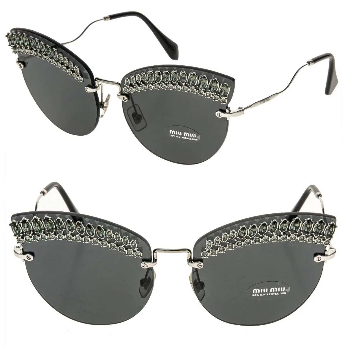 Miu Miu MU58TS 58T Scenique Crystal Jewel Silver Black Oversize Rimless Sunglass
