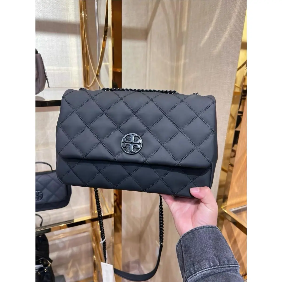 Tory Burch Willa Matte Shoulder Bag Black 149681 Chain Strap