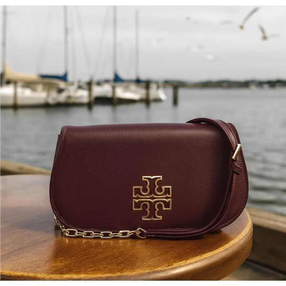 Tory Burch Britten Red Agate Leather Crossbody Bag/clutch/shoulder Bag