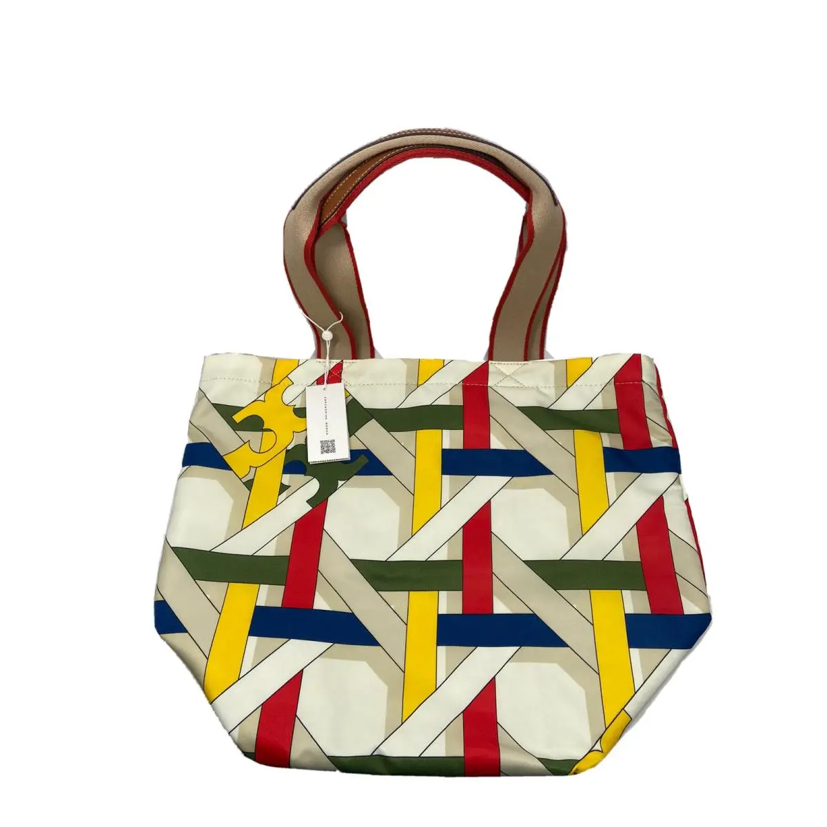 Tory Burch Grace Printed Tote In French Cream Basketweave One Size
