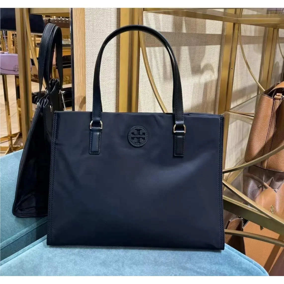 Tory Burch Ella Small Nylon Tote 160633 In Black