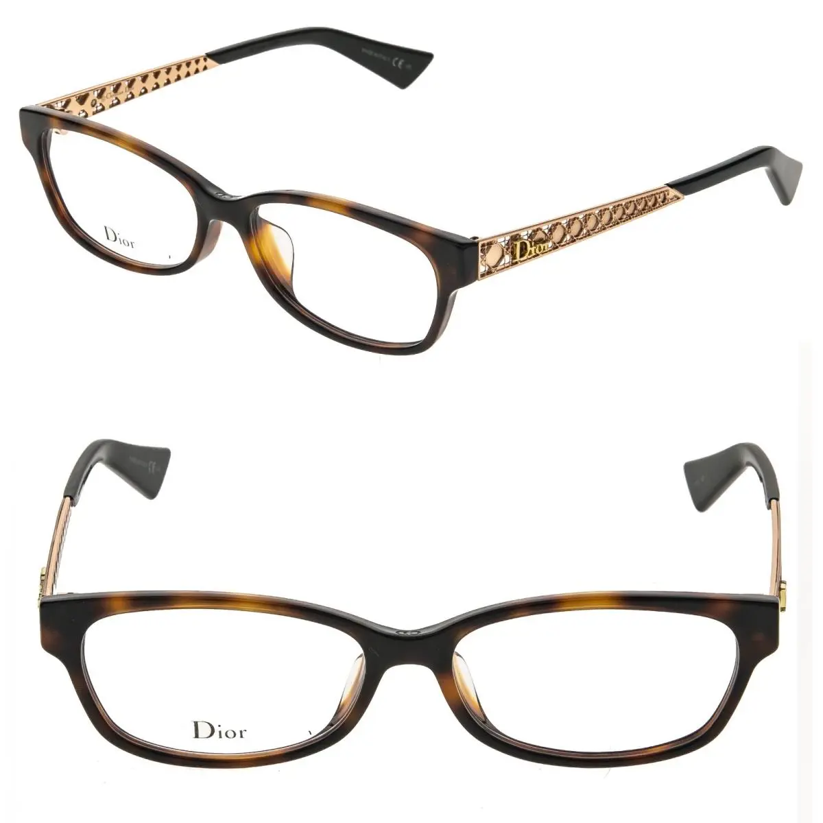 Christian Dior Diorama O2F Gold Brown Havana Cannage 53mm Optical Eyeglasses