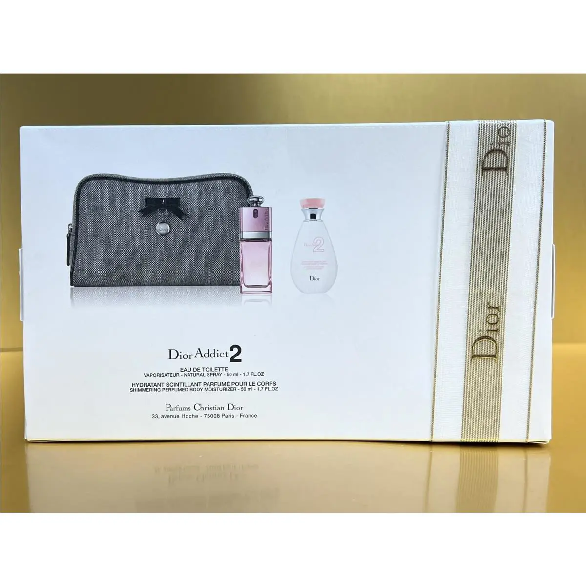 Dior ADDICT2 3pcs Set 1.7oz Edt +1.7oz Perfumed Body Moisturizer +travel Bag