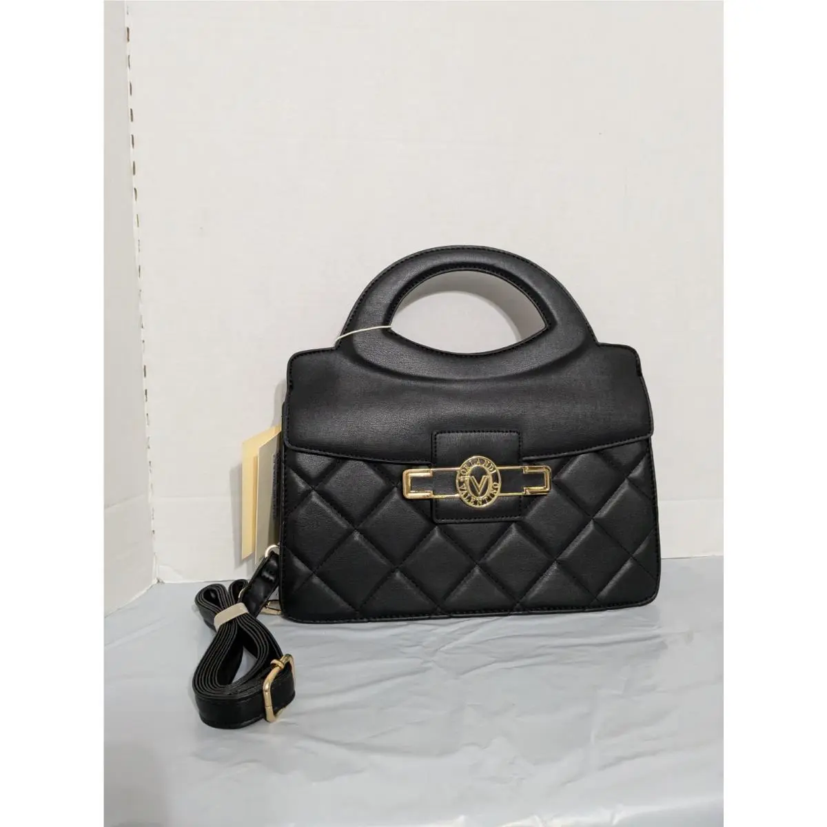 Valentino Orlandi Top Handle Black Crossbody Quilted Bag V-2002