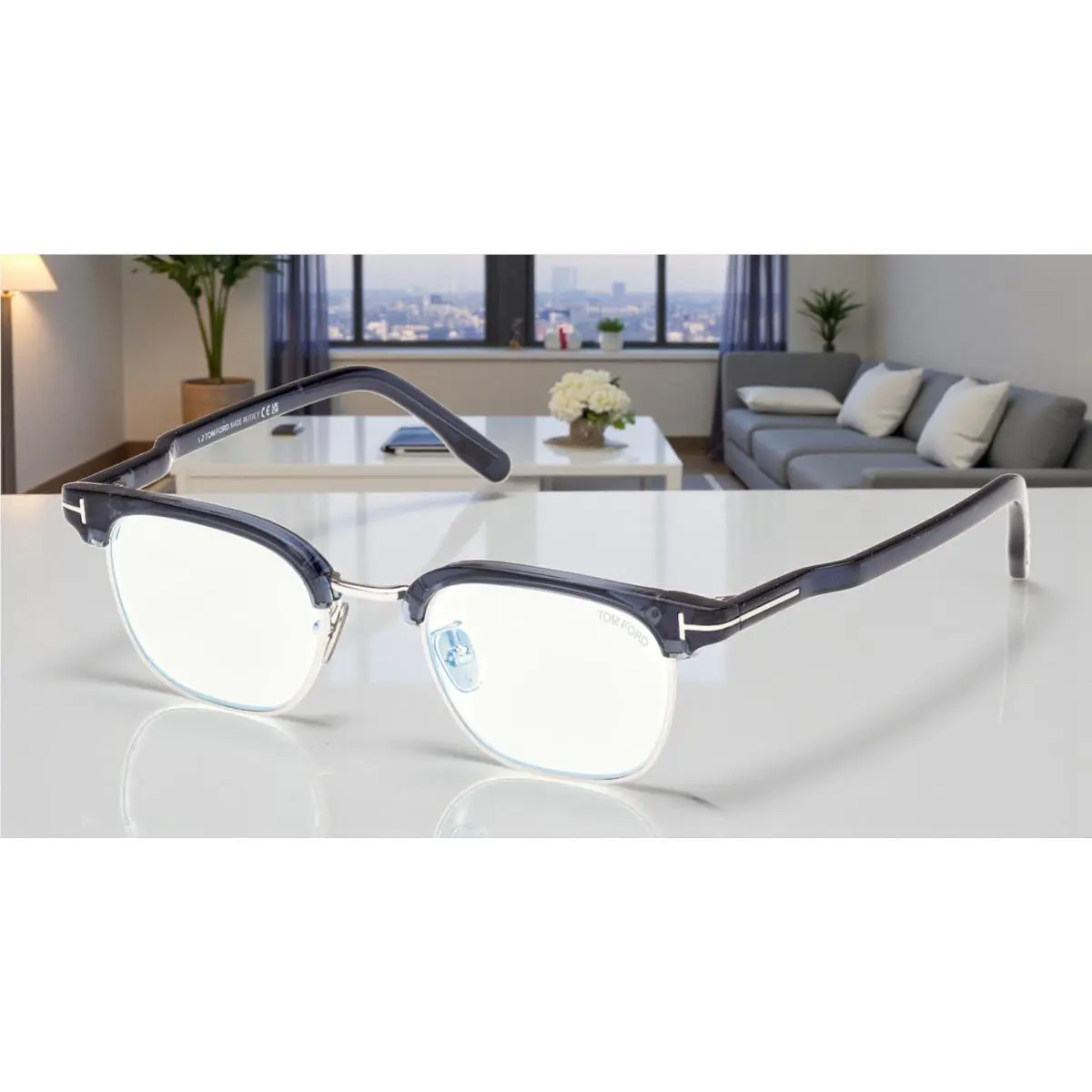 Tom Ford FT5932 D B 090 BB Shiny Blue 47 mm Men`s Eyeglasses
