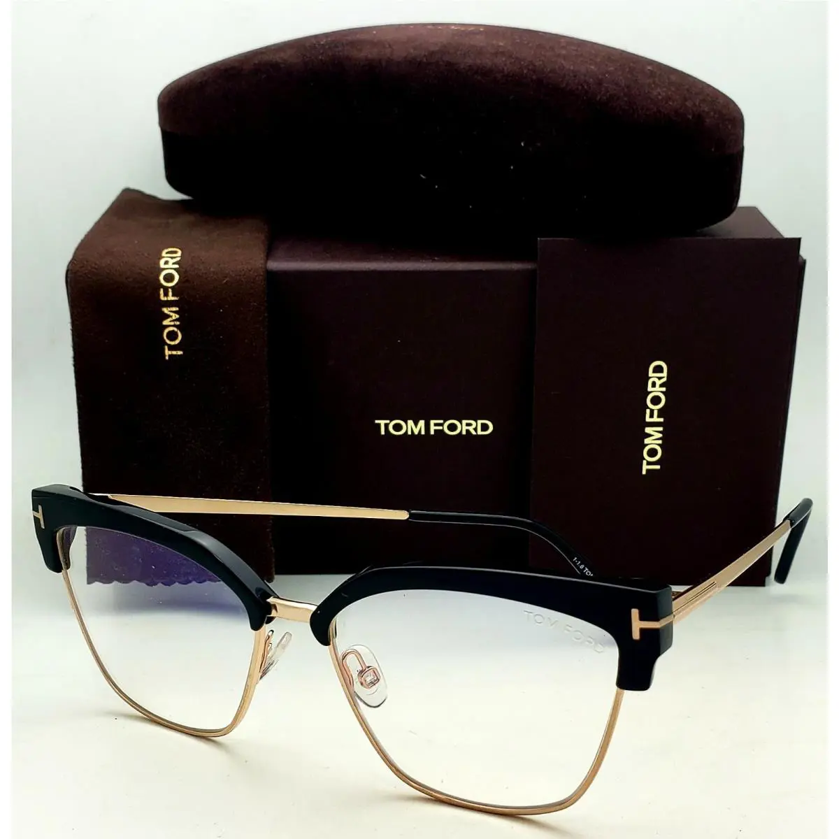Tom Ford Eyeglasses TF 5547-B 001 54-15 Black Gold Frames Blue Block Lenses