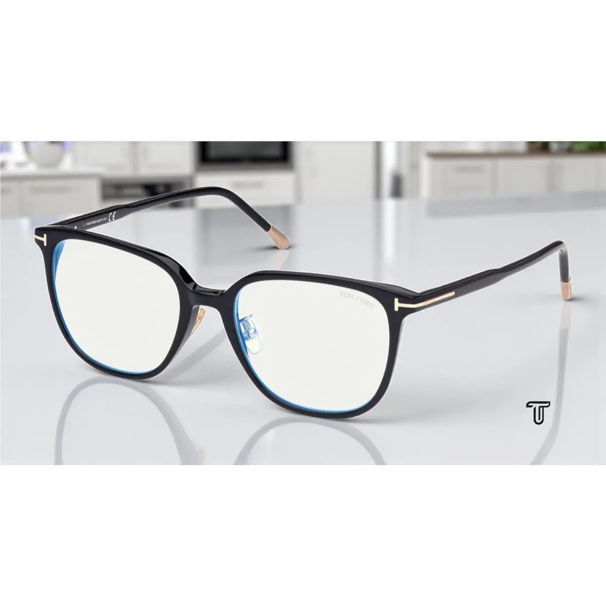 Tom Ford FT5778-D-B 001 Square Shiny Black Blue Block 53 mm Women`s Eyeglasses