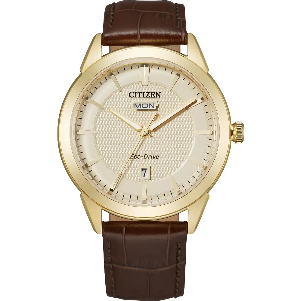 Citizen Corso Eco-drive Gold Tone Leather Strap Mens Watch AW0092-07Q