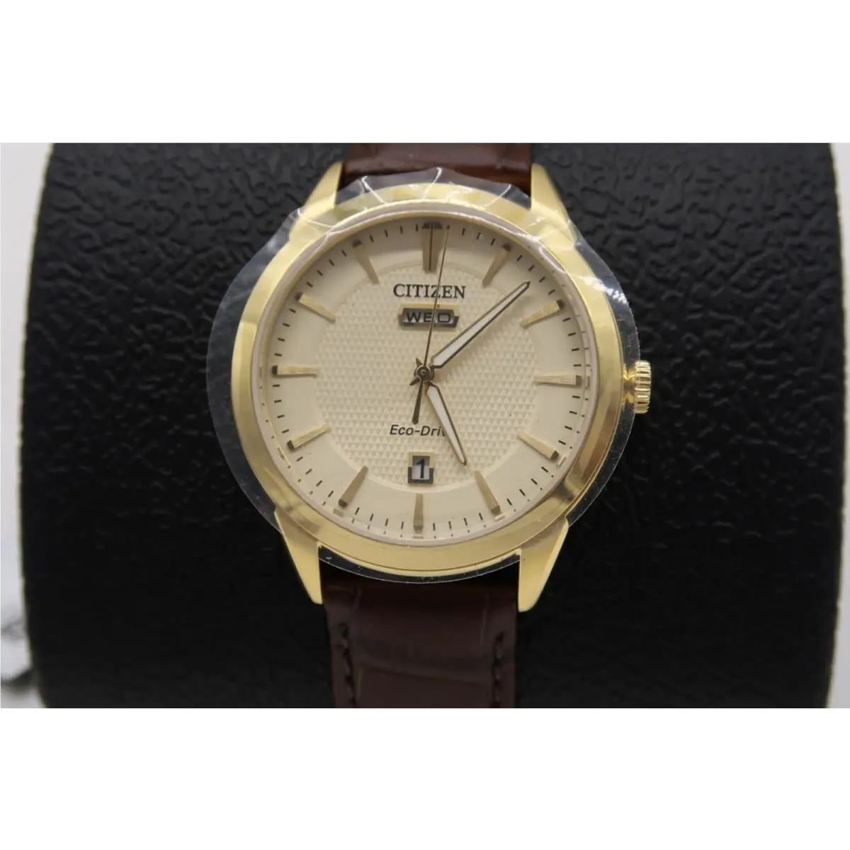 Citizen Rolan Eco-drive Champagne Dial Brown Leather Strap Mens Watch AW0092-07Q