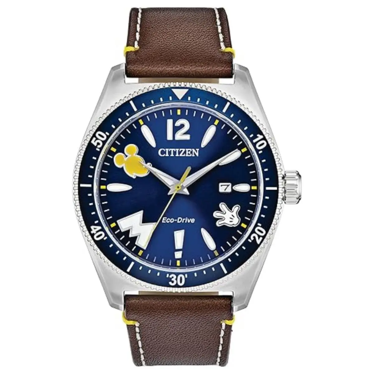 Citizen Men`s Disney Blue Dial Watch - AW1599-00W - Dial: Blue, Band: Brown, Bezel: Silver