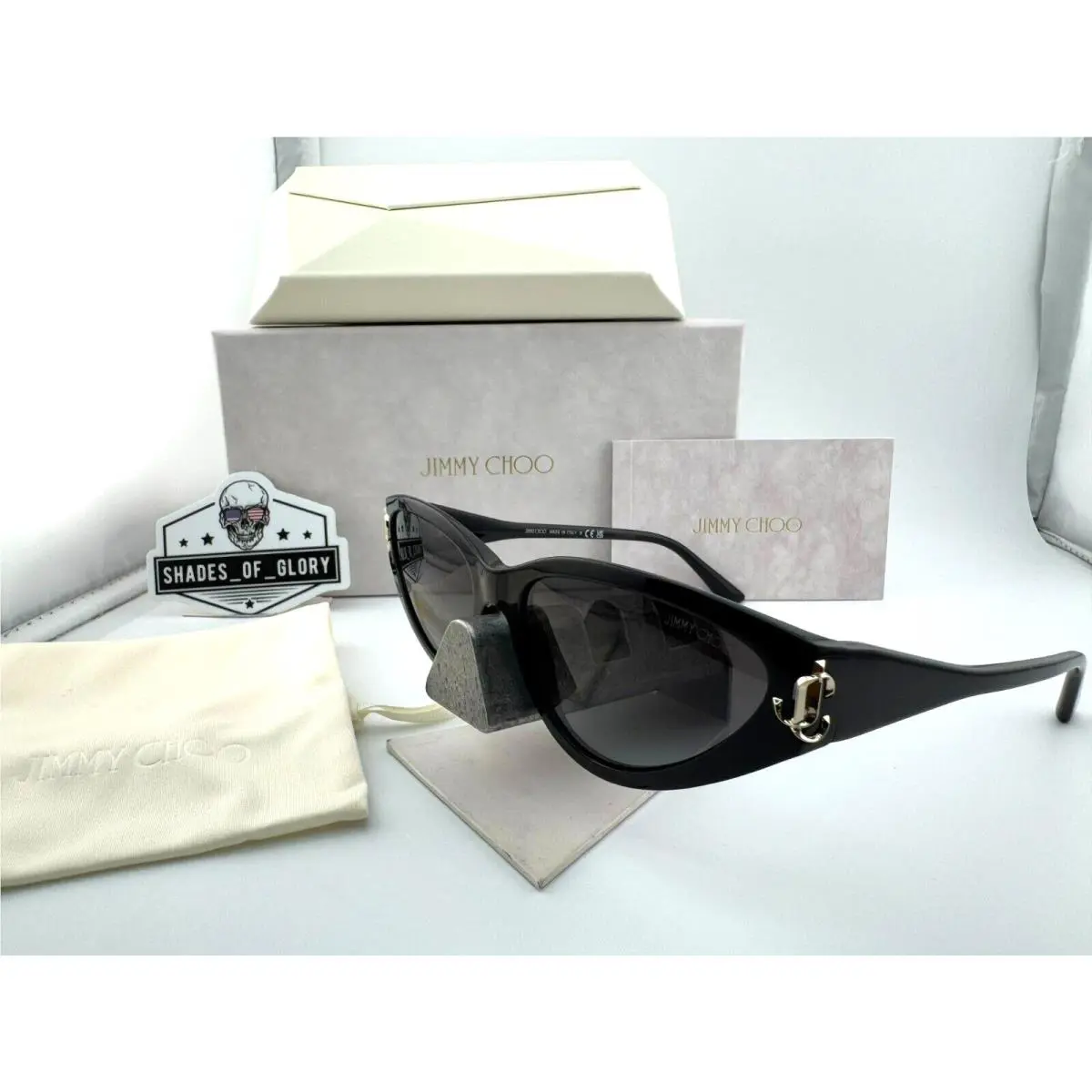 Jimmy Choo JC5019 50008G Shiny Black Grey Gradient Cat Eye Sunglasses