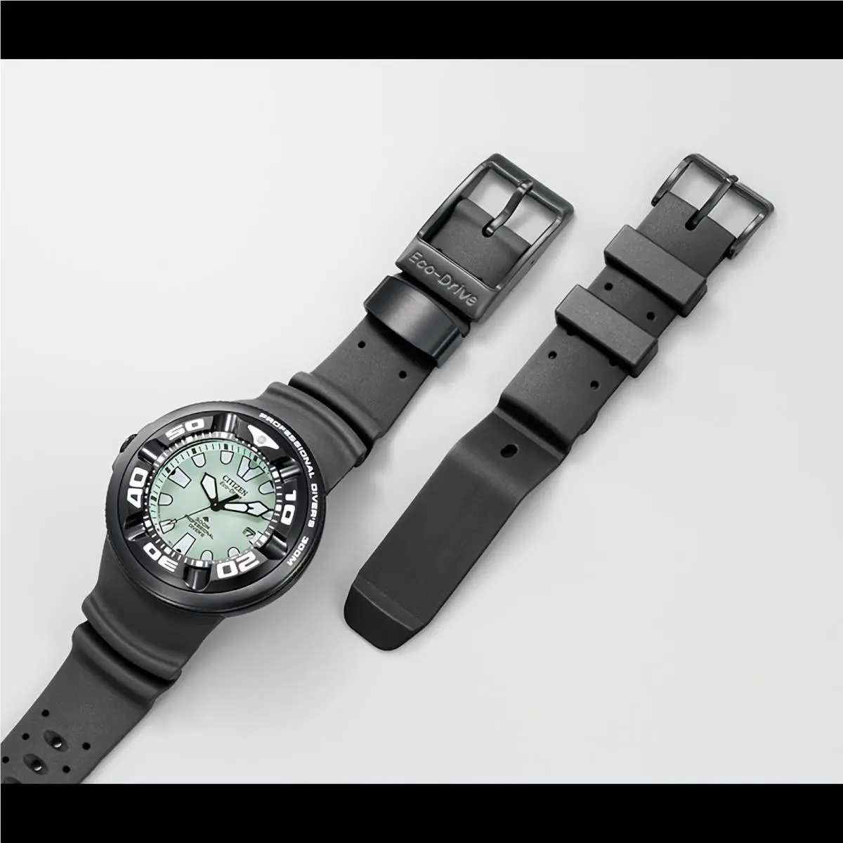 Citizen Promaster Marine BJ8055-04X Eco-drive Date Display 300M Men Diver Watch - Dial: Green, Band: Black, Bezel: Black