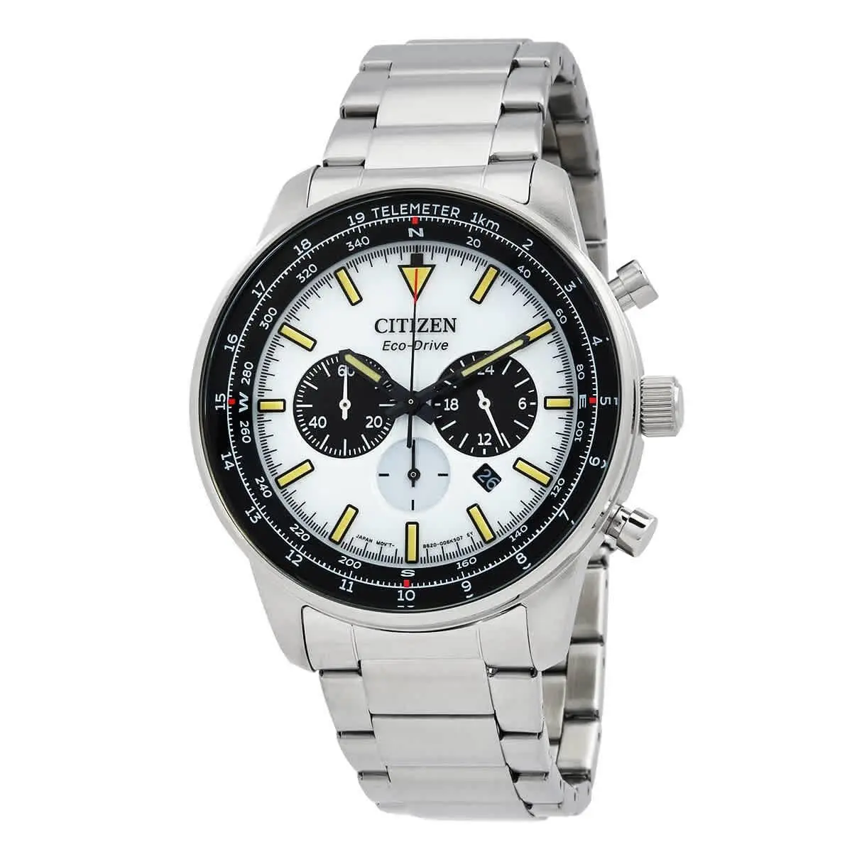 Citizen Chronograph Eco-drive White Dial Men`s Watch CA4500-91A - White, Dial: White, Band: Silver-tone