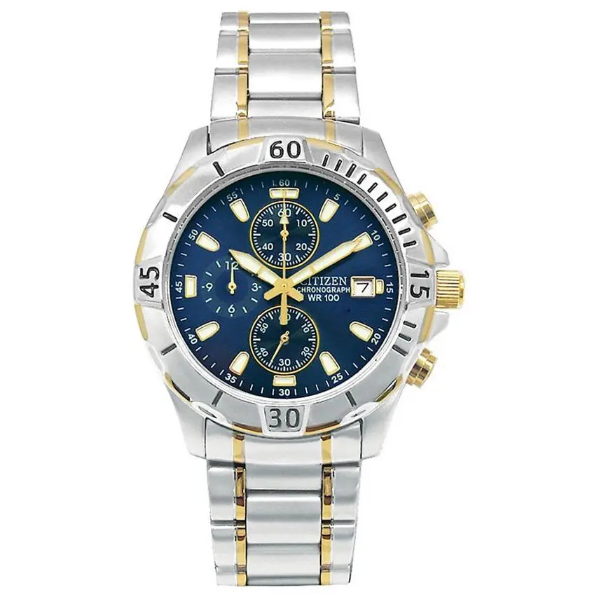 Citizen Mens Quartz Stainless Steel Chronograph Blue Dial Date Watch AN3394-59L