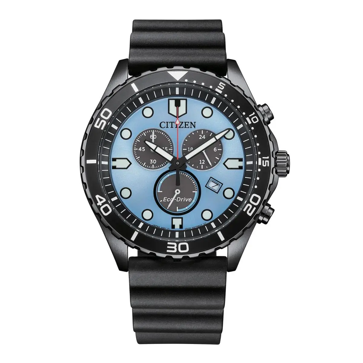 Citizen AT2567-18L Men Eco-drive Weekender Chronograph Black Steel Blue Dial - Light Blue