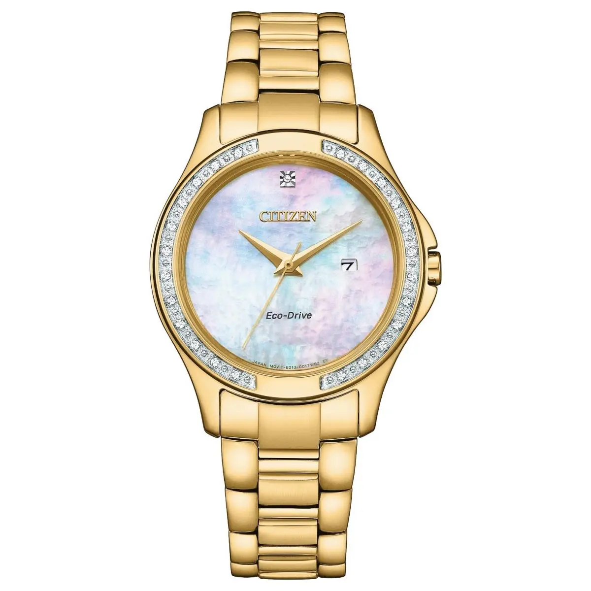 Citizen Women`s Classic 32mm Solar Powered Quartz Eco-drive EW2642-59D - Dial: Mother-of-Pearl, Band: Gold, Band Family: Gold Tone