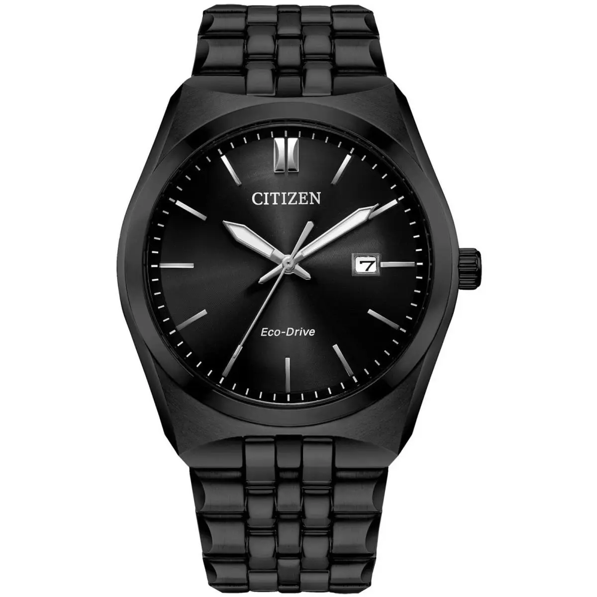 Citizen Men`s Watch Corso Eco-drive Black Dial Steel Bracelet Date BM7335-63E - Dial: Black, Band: Black