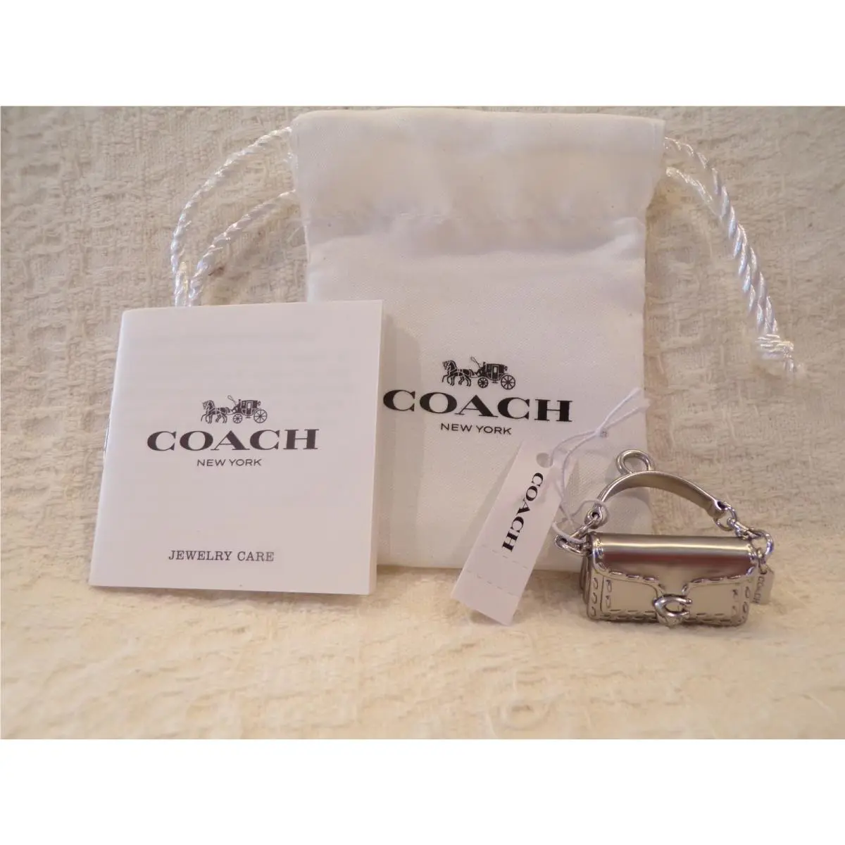 Dust Bag Coach Mini Tabby Silver Purse Collectible Shoe Charm CCQ39