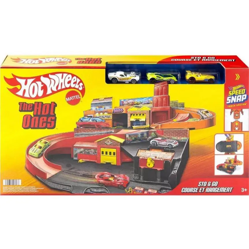 Hot Wheels Speed Snap The Hot Ones Sto Go Diecast Car Track Set