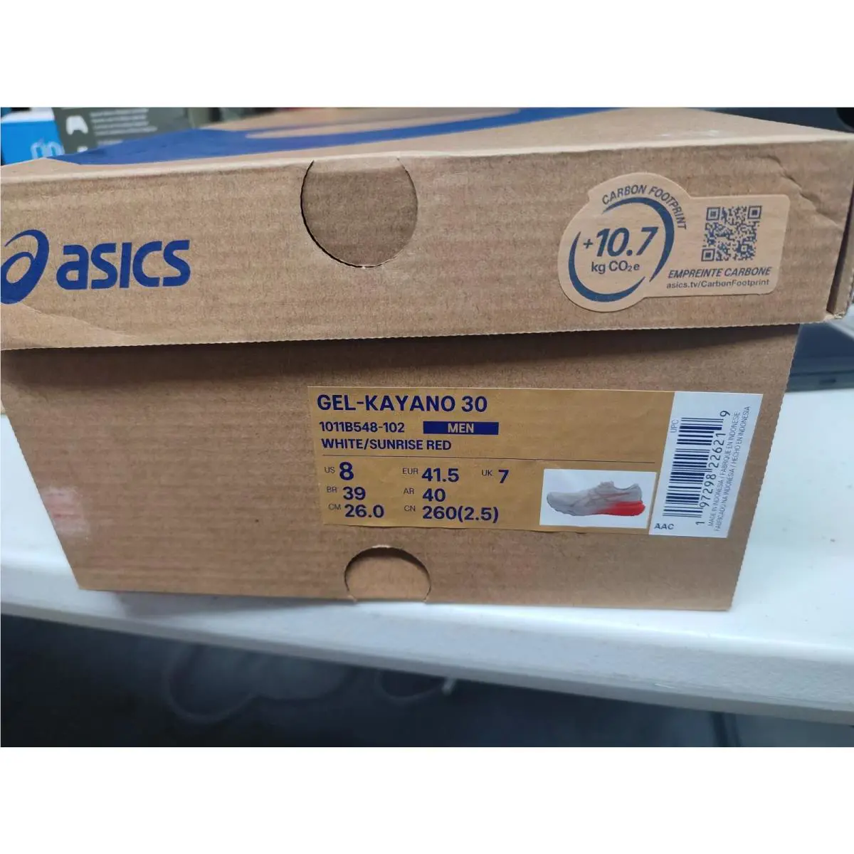 Size 8 - Asics Gel Kayano 30 White Sunrise Red