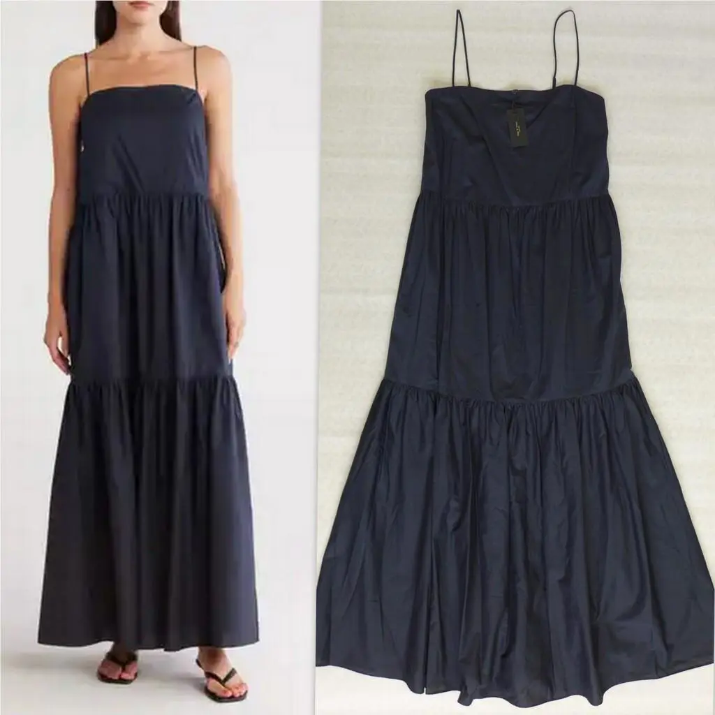 Rag Bone Cotton Poplin Leilah Tiered Midi Dress in Salute Size M