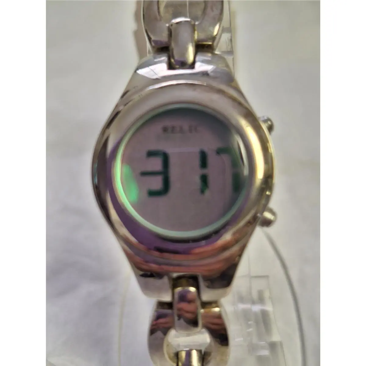 Relic by Fossil Ladies Digital Silver Stainless Pink Dial Watch zr33290