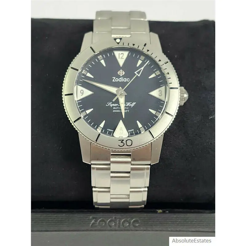 Super Sea Wolf 53 Skin Automatic Ltd. Ed. Silver Black Watch ZO9213 by Zodiac