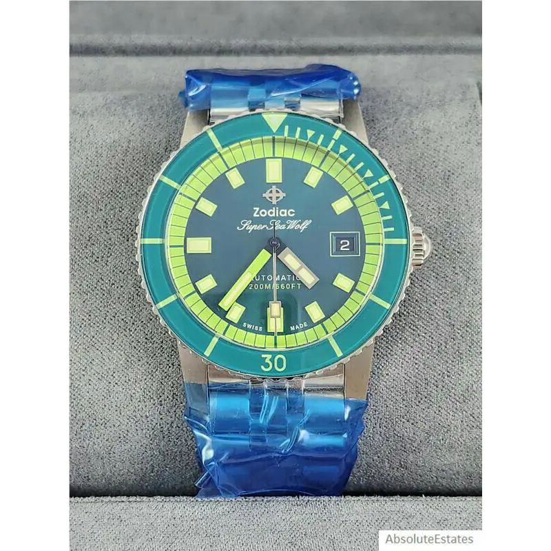 Zodiac Super Sea Wolf Compression Diver Automatic Green Silver Watch ZO9310
