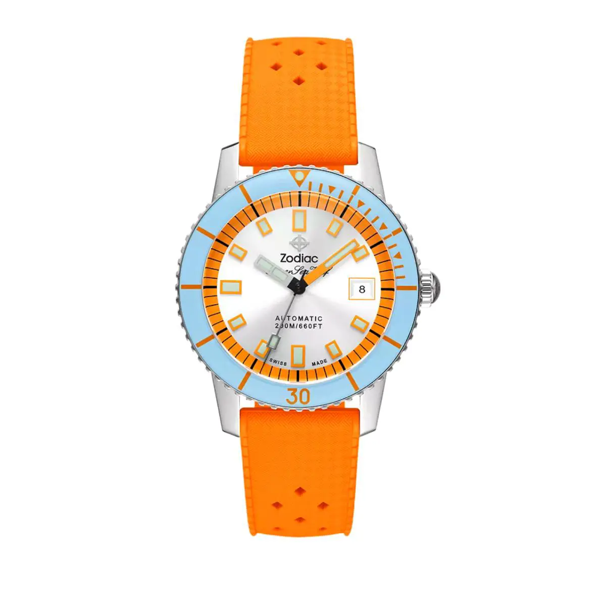 Zodiac ZO9304H Compression Diver 40 mm Steel Orange Rubber Automatic Men`s Watch