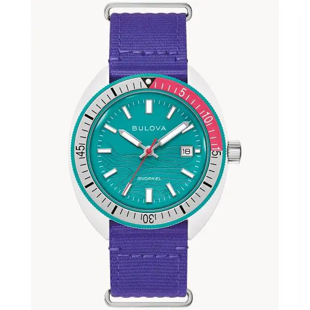 Bulova Snorkel Quartz Teal Dial 41mm Ceramic Case Men`s Watch 98B447