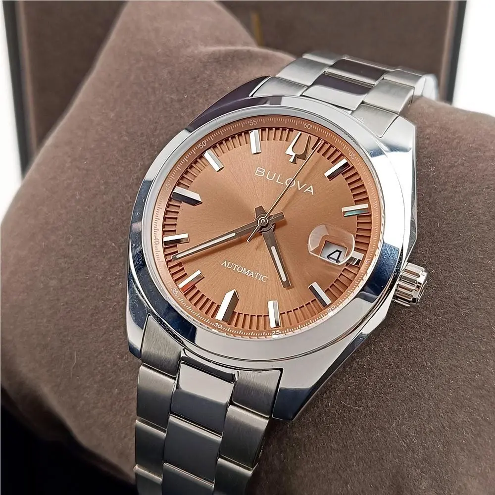 Men`s Bulova Surveyor 96B470 Brown Dial Stainless Steel Automatic Watch