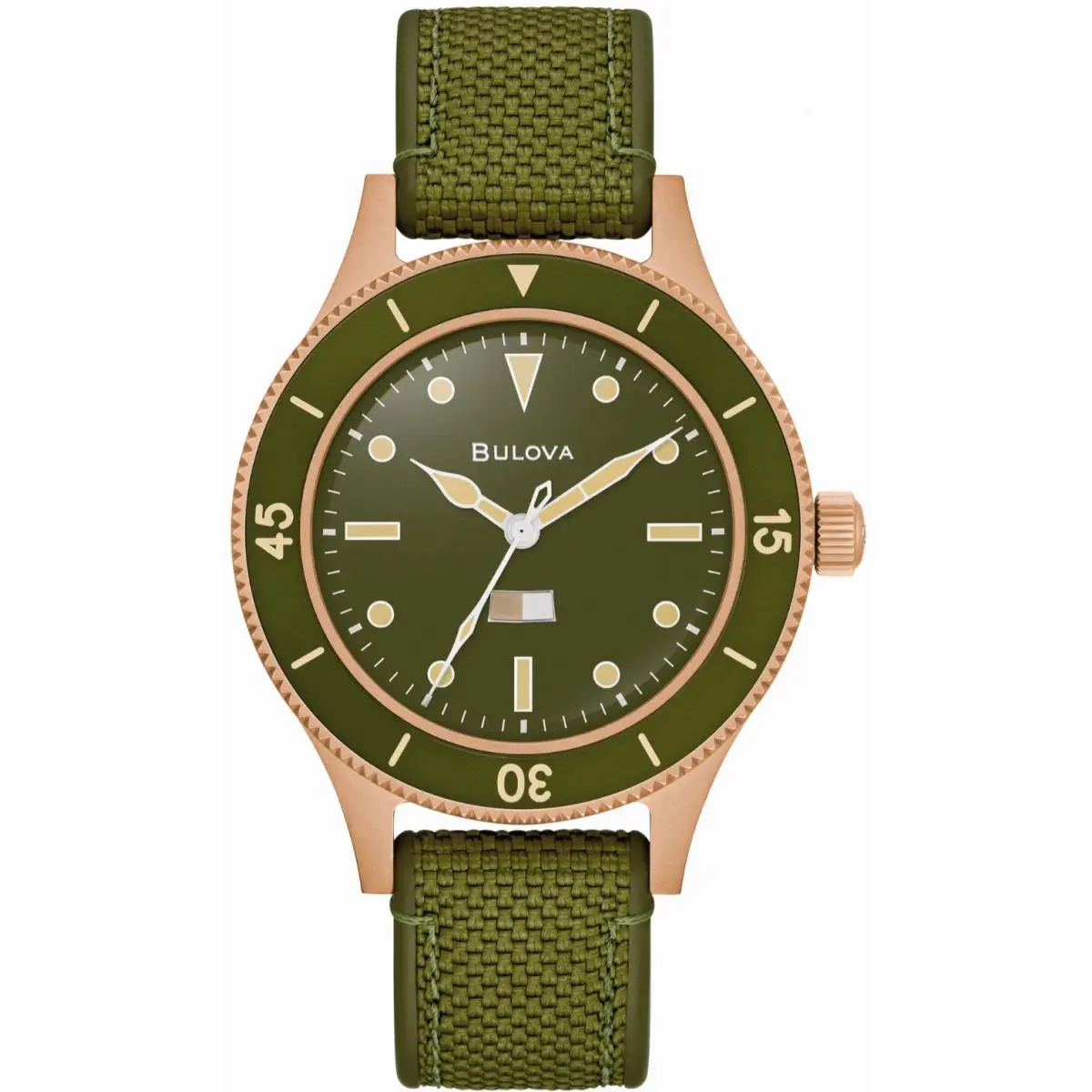 Bulova 98A324 Mil-ships Bronze Auto 150th Anniversary Green Dial Sapphire 200MWR