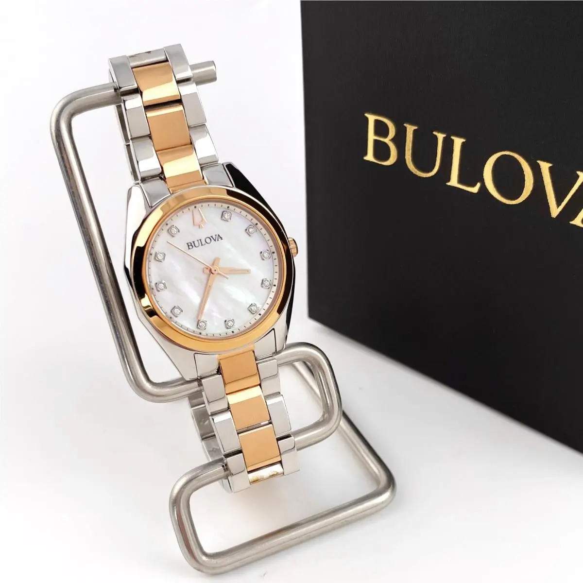 Bulova Surveyor Mother of Pearl White Dial Rose Gold Women`s Watch 98P207
