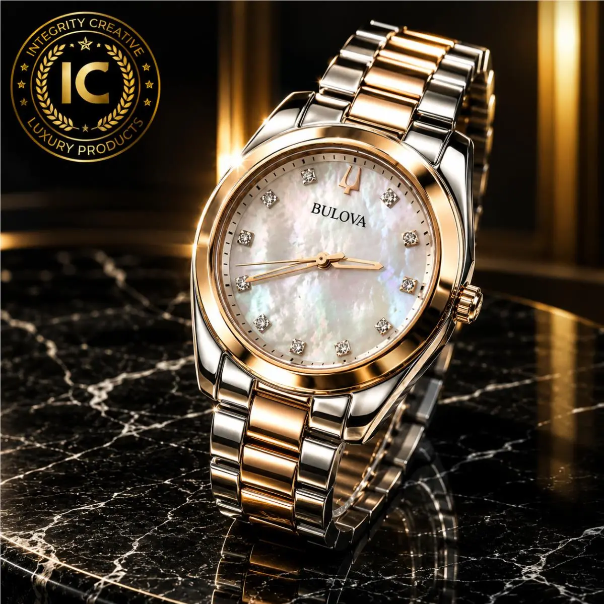 Surveyor 98P207 Women`s Quartz Mother of Pearl White Dial Rose Gold Watch by Bulova