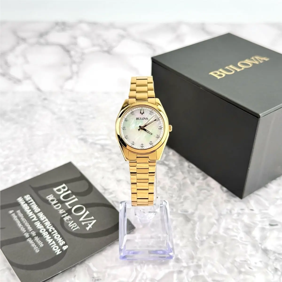 Bulova Surveyor Women`s Gold-tone Stainless Steel Diamond Watch 97P172