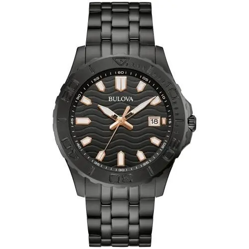 Bulova Men`s Sport Date Indicator Quartz Black Stainless Steel Watch 42MM 98B438