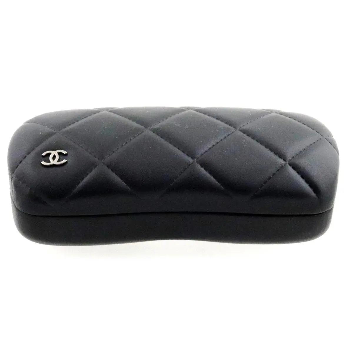 Chanel Black Cambon Quilted Clamshell Leather Sunglasses Case Italy