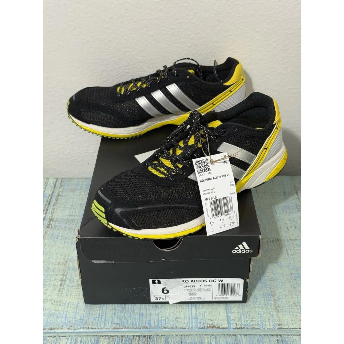 Adidas Adizero Adios OG `core Black / Yellow` / JP7635 / Women`s Size 5.5