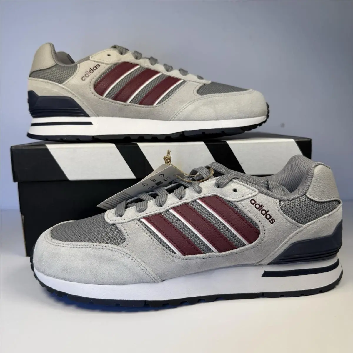 Adidas Run 80s Sneakers Men’s US 7 Gray Burgundy Retro Casual Shoes ID1882
