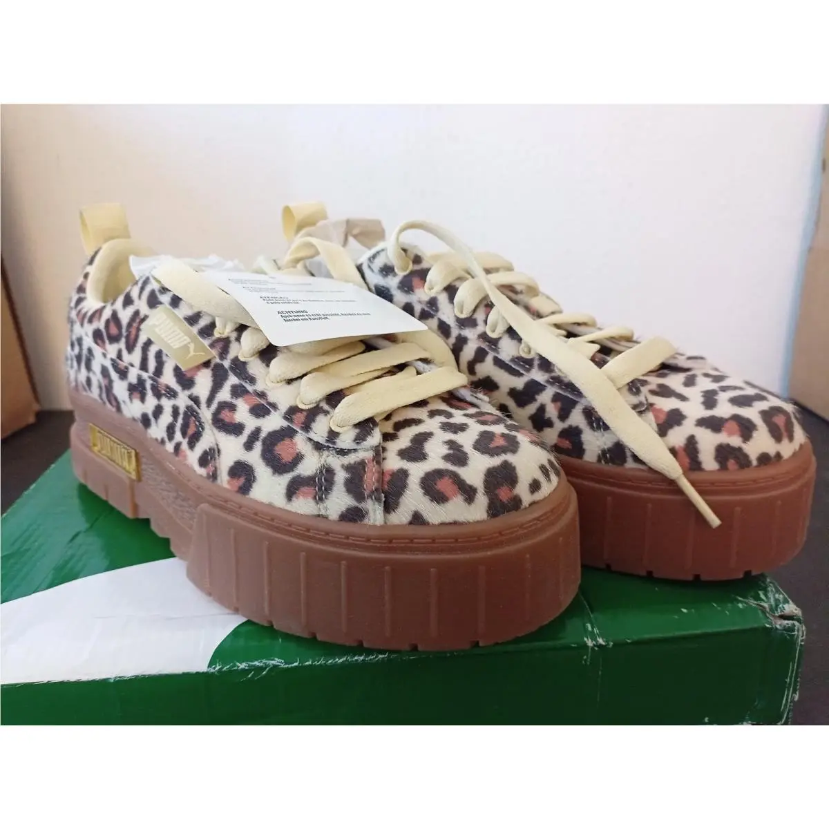 Puma Womens Size 7 Mayze SE Leopard Gold Platform Fashion Sneakers 382910 01