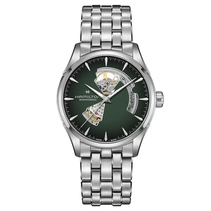 Hamilton Jazzmaster Open Heart 42mm Green Dial Steel Men`s Watch H32705160 - Dial: Green, Band: Silver, Bezel: Silver