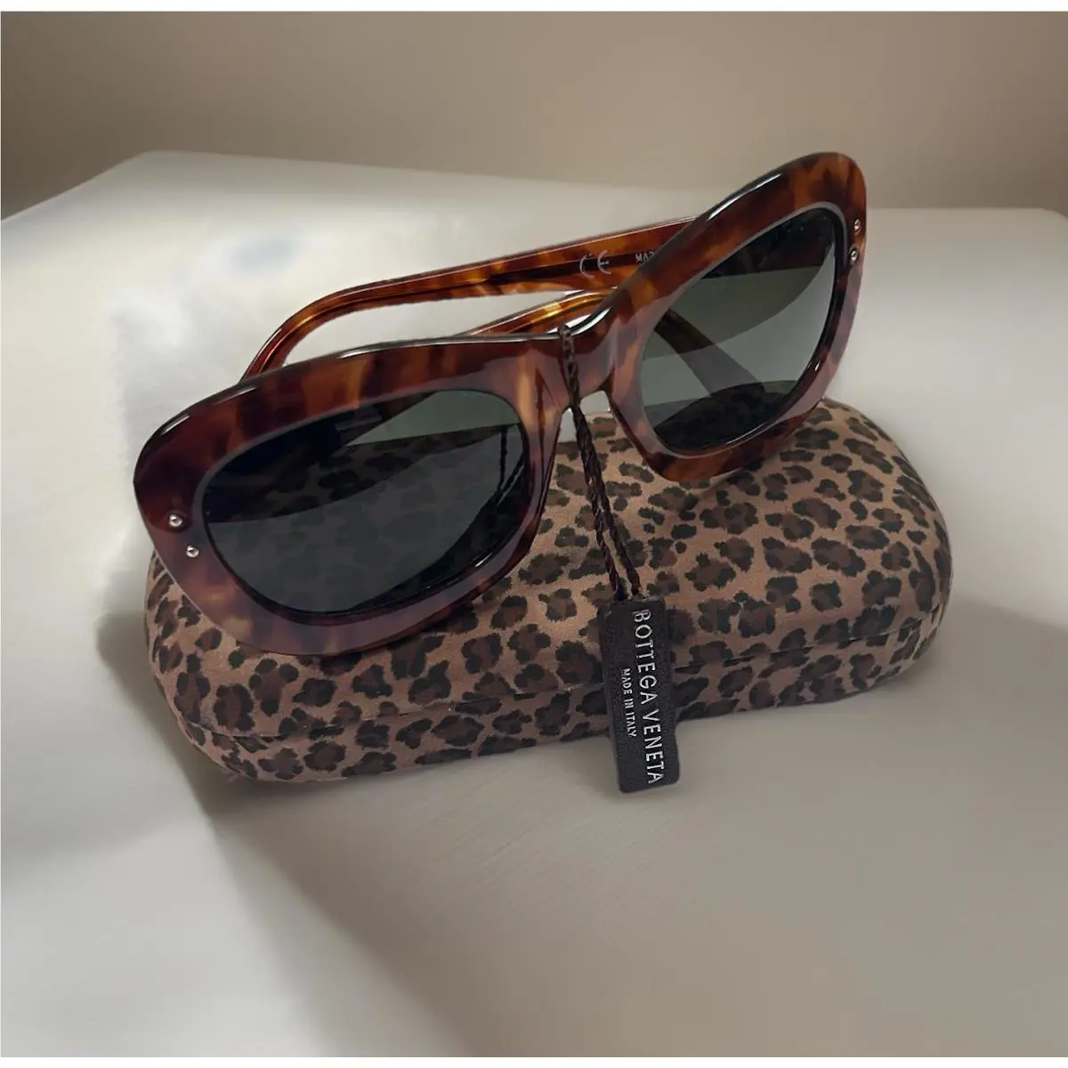 Vtg. Desginer Bottega Veneta Italy Sunglasses Tortoise Look Leopard Polarized