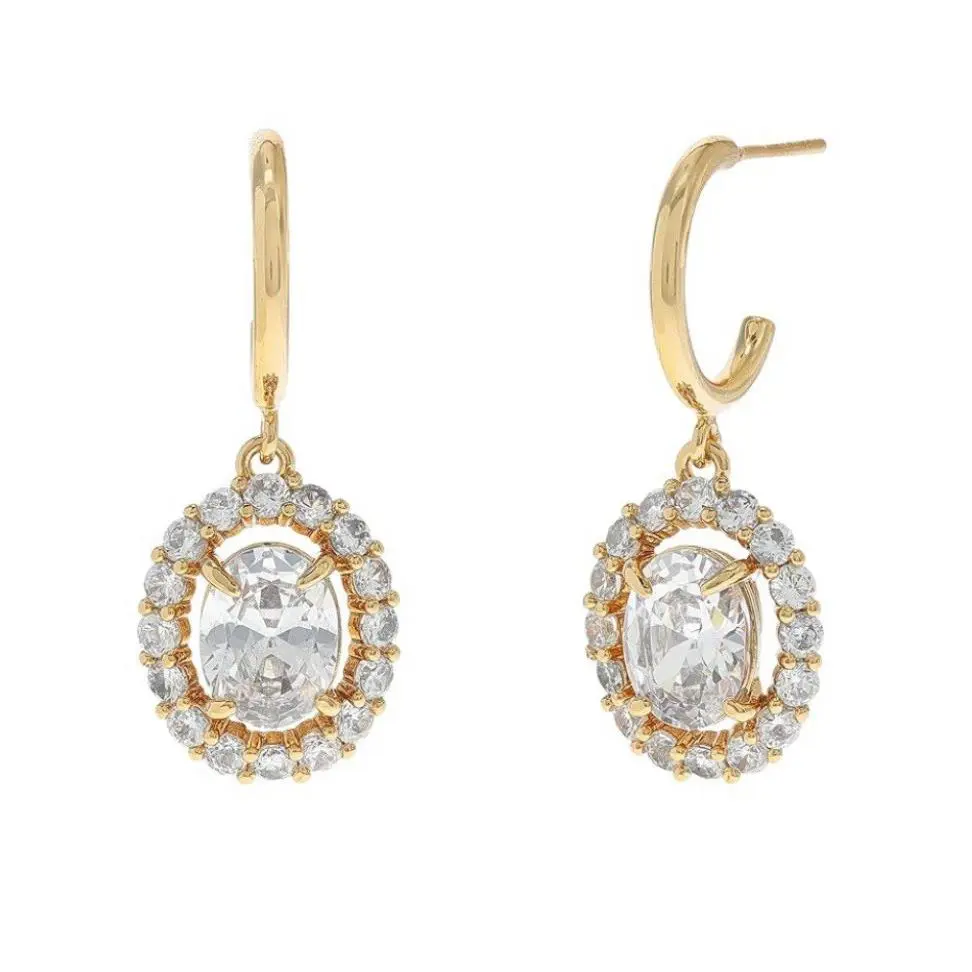 Kate Spade Victoria Halo Huggies Earrings Chic Trendy Stunning Gold Tone CZ New